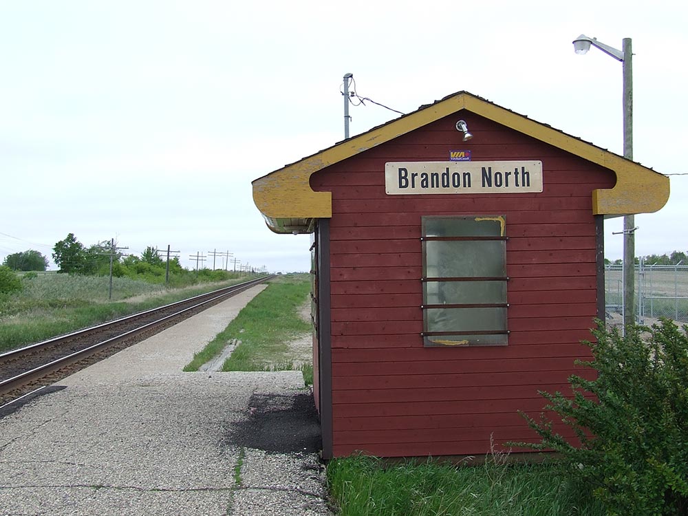 Brandon North VIA Rail stationette in its original location north of Brandon, Manitoba