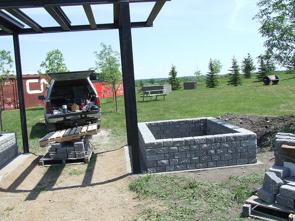 Rail Arbor/Pergola under construction in June 2013 at Millennium Park in Rivers, Manitoba