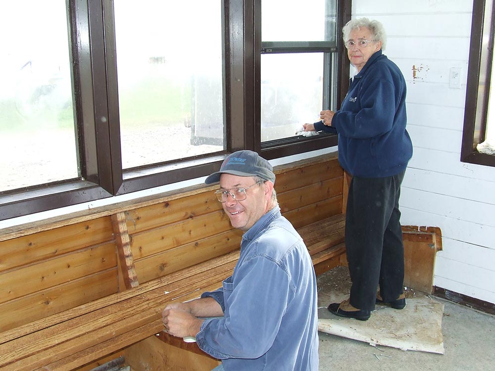 Refurbishing of the interior of the Brandon North stationette at its new home in Rivers, Manitoba